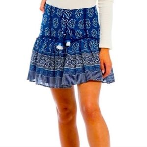 NWT CHELSEA & VIOLET Mayan blue paisley tassel tie smocked mini skirt Medium